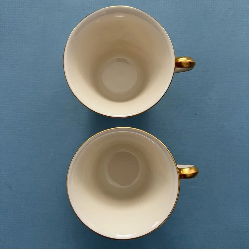 Lenox Holiday Seasonal 24 Karat Gold Porcelain Teacup Christmas Cups‎ (Set of 2)